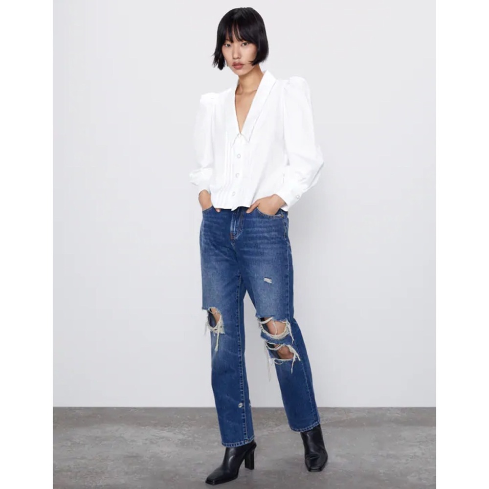 ZARA | Z1975 Straight Leg Jeans With Rips - Picture 1 of 4